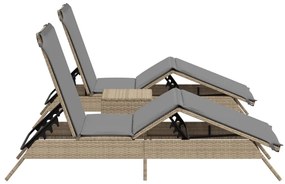 2 db bézs polyrattan napozóágy asztallal