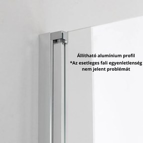 Stuxi Roma 90x70 aszimmetrikus kétszárnyú nyílóajtós zuhanykabin 6 mm vízlepergető biztonsági üveggel, króm