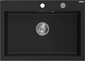 Mexen Elix 1-medencés gránit mosogató 700 x 500 mm, fekete, króm szifon - 6526701005-77