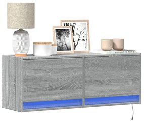 szürke sonoma színű fali TV-szekrény LED-ekkel 100 x 31 x 35 cm