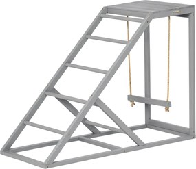PawHut fa tyúkülő és játszóállvány hintával, létrával és platformmal — természetes hatás, 96×40×71 cm, szürke | Aosom