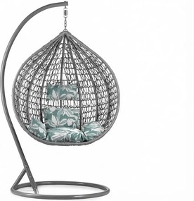 Szürke függőszék KOKON állvánnyal, zöld-fehér párna