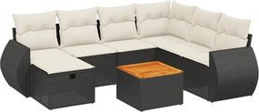 vidaXL 8 részes fekete polyrattan kerti ülőgarnitúra párnákkal