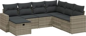 vidaXL 7 részes világosszürke polyrattan kerti ülőgarnitúra párnákkal