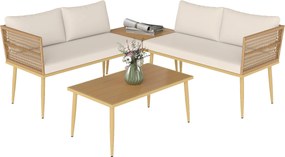 Outsunny 4 Részes Rattan Kerti Bútor Készlet, Kültéri Pihenő 2 Kétfős Kanapéval, 2 Kávézóasztallal és Mosható Párnákkal, Fémből, UV-álló, Természetes