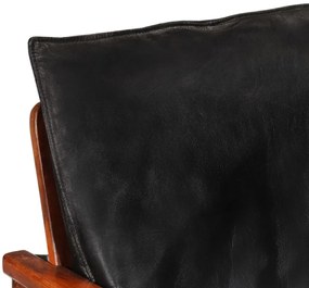 fekete valódi bőr és tömör akácfa fotel