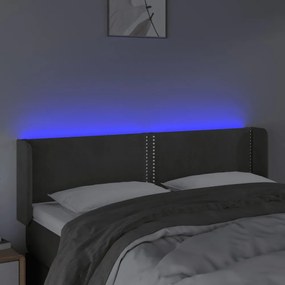 sötétszürke bársony LED-es fejtámla 147 x 16 x 78/88 cm