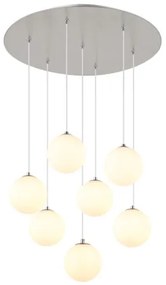 Globo 56140-7H Függeszték fém nikkel matt, fehér színű üveg gömbök, fekete PVC kábel, magassága rövidíthető, ø: 550mm, M: 1200mm, tartozék: 7x G9 LED 3.5W 230V, 350lm forrás, 310lm kimenet, 3000K
