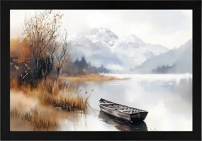 Poszter Keret Fa Tájkép Szabadtéri Hegyek Tó Csónak Köd Ősz 60x40