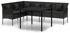 2 részes fekete polyrattan kerti étkezőgarnitúra párnával