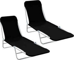 vidaXL 2 db fekete összecsukható acél és szövet napozóágy