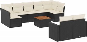 vidaXL 10 részes fekete polyrattan kerti ülőgarnitúra párnákkal