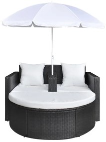 Fekete polyrattan kerti ágy napernyővel