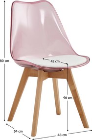 Szék, átlátszó rózsaszín, akril/ekobőr/bükk, BALI 2 NEW