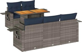 vidaXL 6 részes szürke polyrattan kerti ülőgarnitúra párnákkal