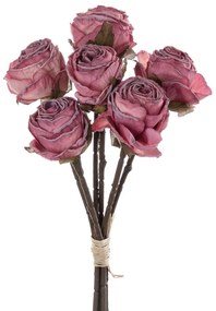 Rózsa selyemvirág csokor, 6 szálas, magasság: 31cm - Sötét rózsaszín