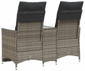 2 személyes szürke polyrattan dönthető kerti kanapé asztallal