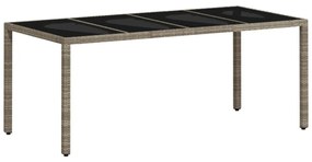 világosszürke polyrattan üveglapos kerti asztal 190x90x75 cm