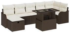 8 Részes Kertkanapé Szett Párnákkal Barna Poli Rattan, 2-Fős Kertkanapé Tárolóval és Párnákkal Barna Poli Rattan