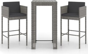 vidaXL 3 részes szürke polyrattan kerti bárszett párnákkal