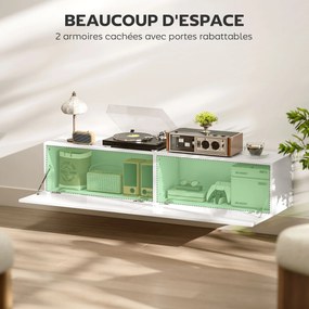 HOMCOM F Floating TV Állvány Fali TV Kábel 45 55 65 Hüvelyk TV-khez 2 Ajtóval, Fali TV Állvány Nappaliba és Hálószobába, 140 x 33 x 29,8 cm, Fehér | A