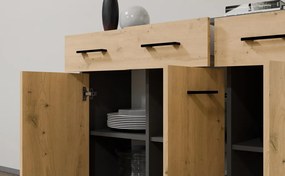 Simplo 3D3S komód 3 ajtó + 3 fiók, antracit - tölgy
