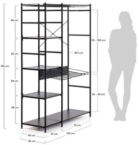 Storn fekete fém ruhásszekrény, 120x182 cm - Kave Home