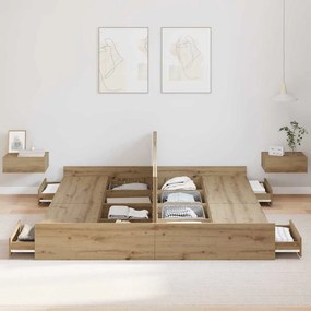 Ágykeret tárolóval fiókkal kézműves tölgy 200 x 200 cm Faanyag