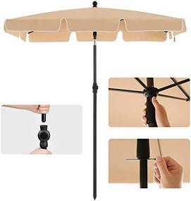 Téglalap alakú napernyő 2 × 1,25 m, UPF 50+ védelem, dönthető, talp nélkül, taupe