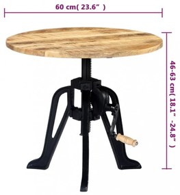 tömör mangófa és öntöttvas kisasztal 60 x (46-63) cm