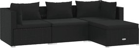 vidaXL 4 részes fekete polyrattan kerti ülőgarnitúra párnákkal