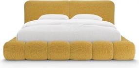Mustársárga kárpitozott ágyneműtartós franciaágy ágyráccsal 200x200 cm Solange – Micadoni