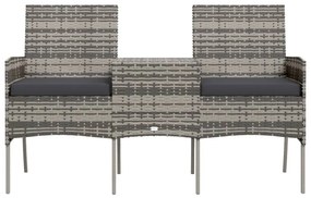 Kétszemélyes antracitszürke polyrattan kanapé teázóasztallal