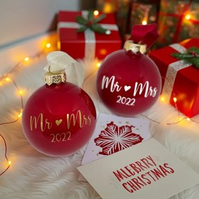 Gyöngyház piros üveggömb egyedi felirattal 8cm