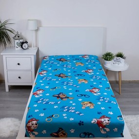 Kék gumis egyszemélyes pamut gyerek lepedő 90x200 cm Paw Patrol – Jerry Fabrics