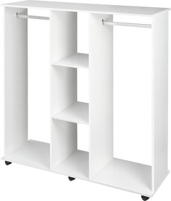 HOMCOM Kerekes Nyitott Gardrób Függő Akasztóval és Polcokkal Szervező a Hálószobához 120x40x128 cm Fehér | Aosom