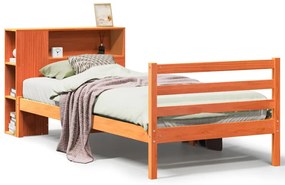 viaszbarna tömör fa könyvespolcos ágy matrac nélkül 100 x 200cm