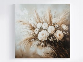 Vászonkép Canvas Csokor Fű Bazsarózsa Rózsa Kompozíció Boho 40x40