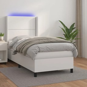 fehér műbőr rugós ágy matraccal és LED-del 80 x 200 cm