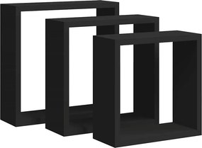 vidaXL 3 db fekete MDF fali kockapolc