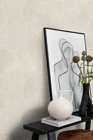 Krém Tapéta Dekoratív Geometriai Mintával Art Deco Stílus Tapéta