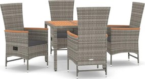 vidaXL 5 részes szürke polyrattan kerti étkezőgarnitúra párnával