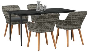 5 Darabos Kerti Étkező Szett Szürke Poly Rattan