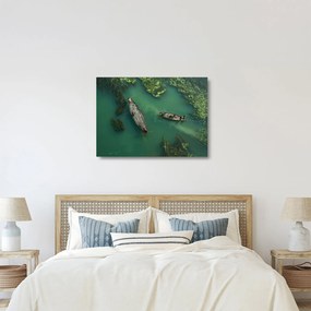 Üveg kép - Horgászok a folyón (70x50 cm)