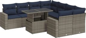 vidaXL 9 részes szürke polyrattan akácfa kerti ülőgarnitúra párnákkal