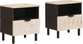 vidaXL Éjjeliszekrény 2 pcs Fehér 40 x 33 x 46 cm Tömör Mangófát
