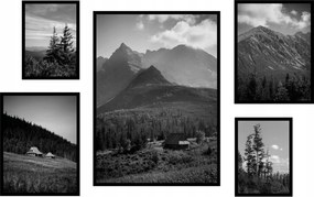 Lánctalpas csarnok Zakopane hegyek poszter szett fekete-fehér 5db