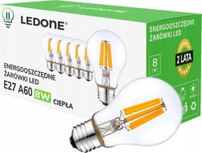 6x Led izzó filament E27 A60 8W fehér Meleg retro Clear Led szett