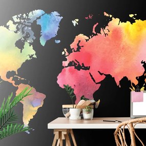 Öntapadó tapéta világtérkép akvarell fekete alapon