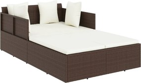 vidaXL barna polyrattan napozóágy párnával 182 x 118 x 63 cm